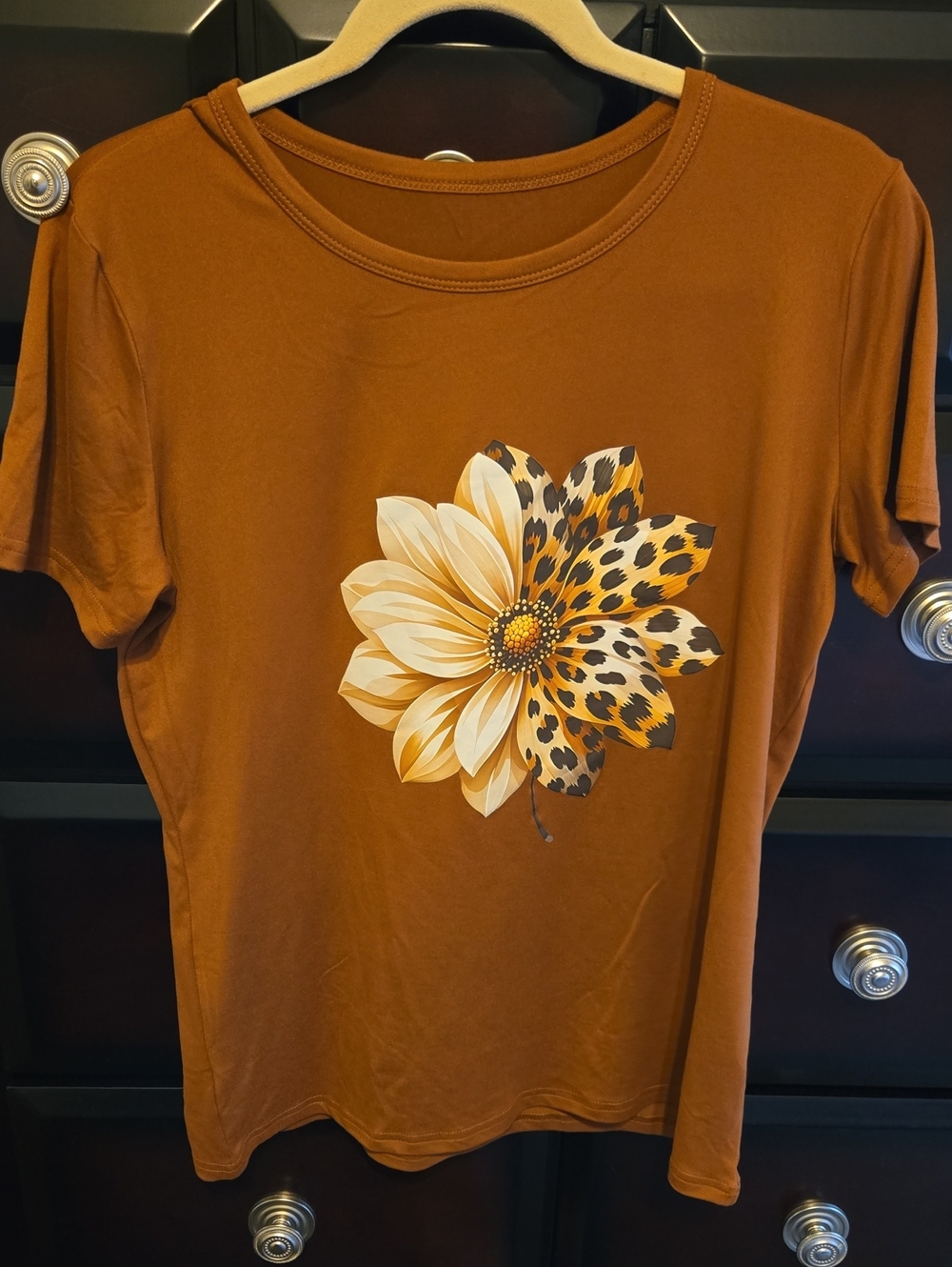 Brown Floral Leopard Petal Graphic Tee